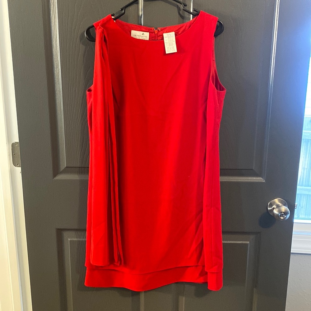 LIZ CLAIBORNE - red, sleeveless dress with included, matching, belt/tie